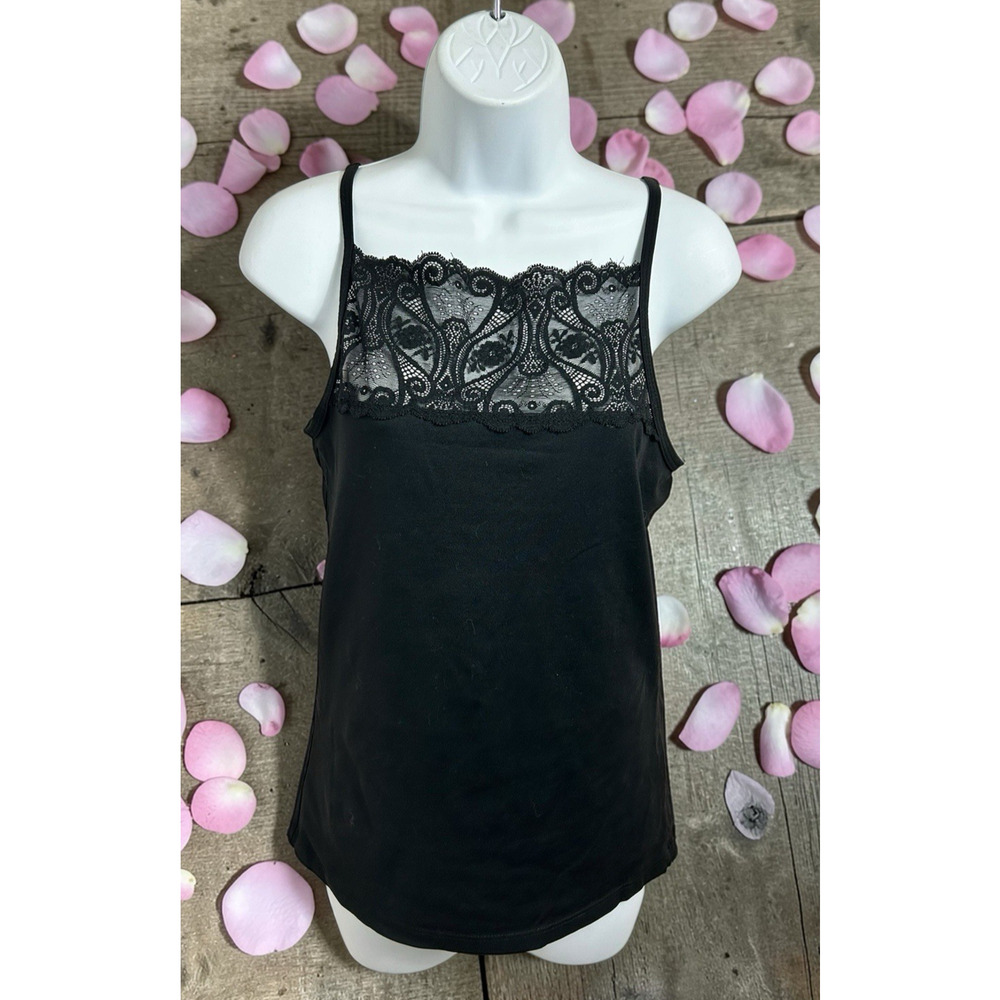 Boutique Essentials Vintage 90's Y2K Retro Cami Womens Sz S Black Lace